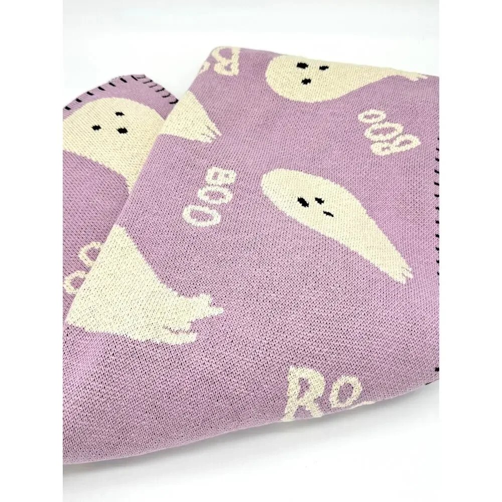 Spooky Night Lavender Purple Boo Ghost Halloween Throw Blanket NEW